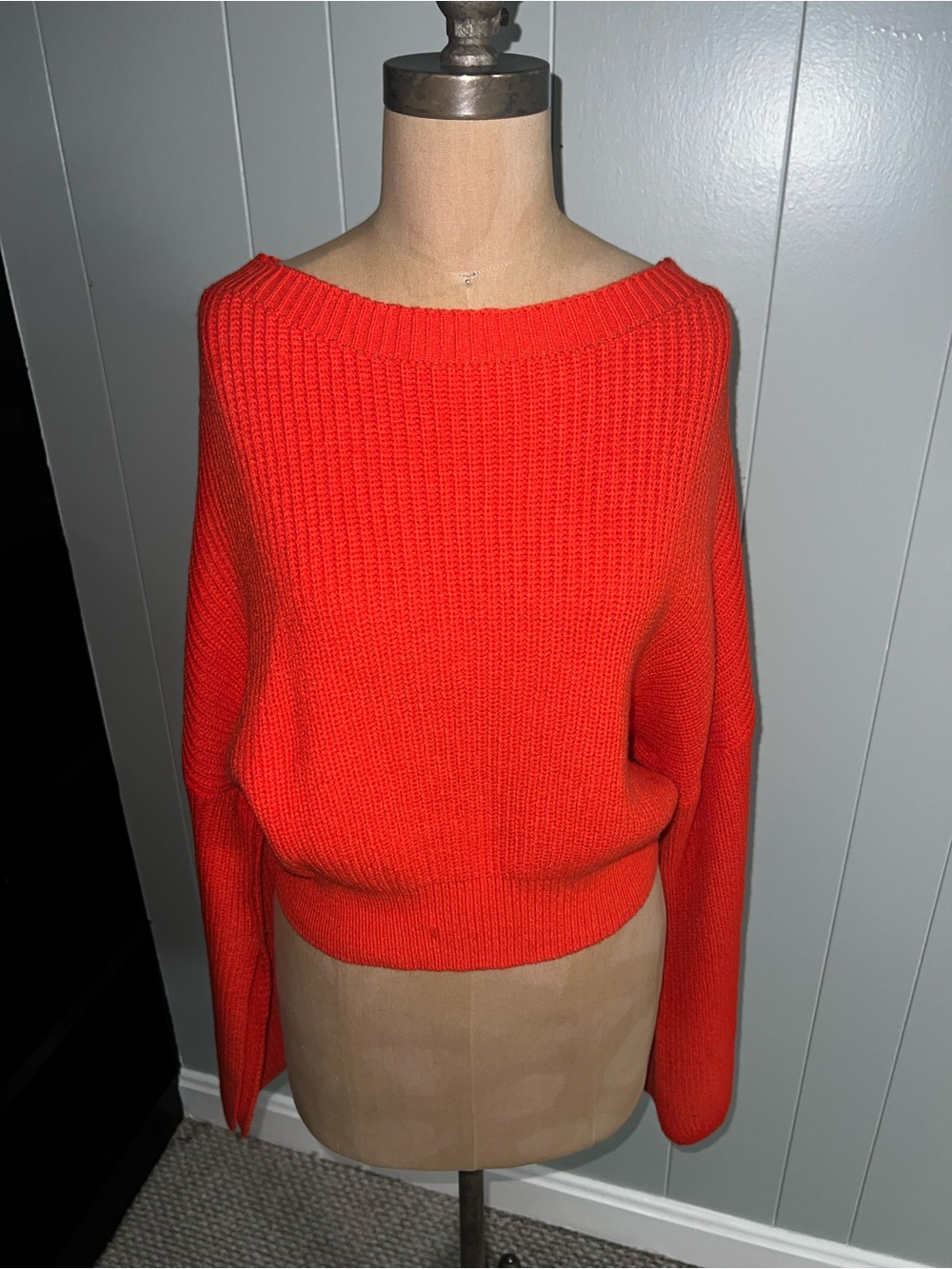 Women’s Orange/Red Boatneck Knit Cropped Sweater